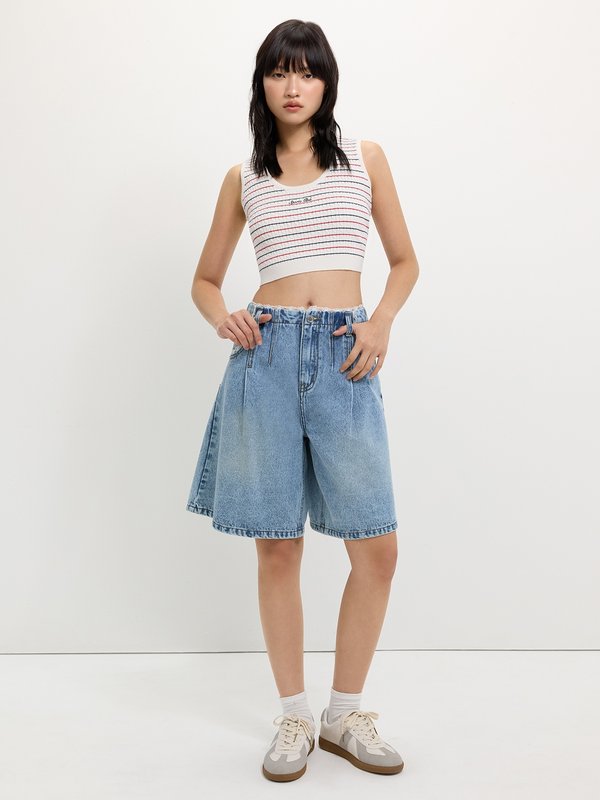 Pomelo Pomelo Lace Trim Bermuda Shorts - Blue