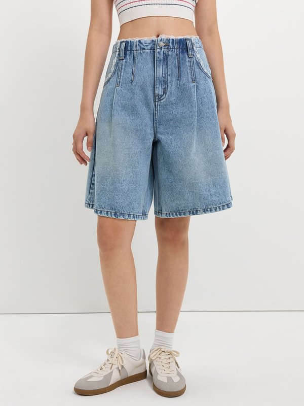 Pomelo Pomelo Lace Trim Bermuda Shorts - Blue
