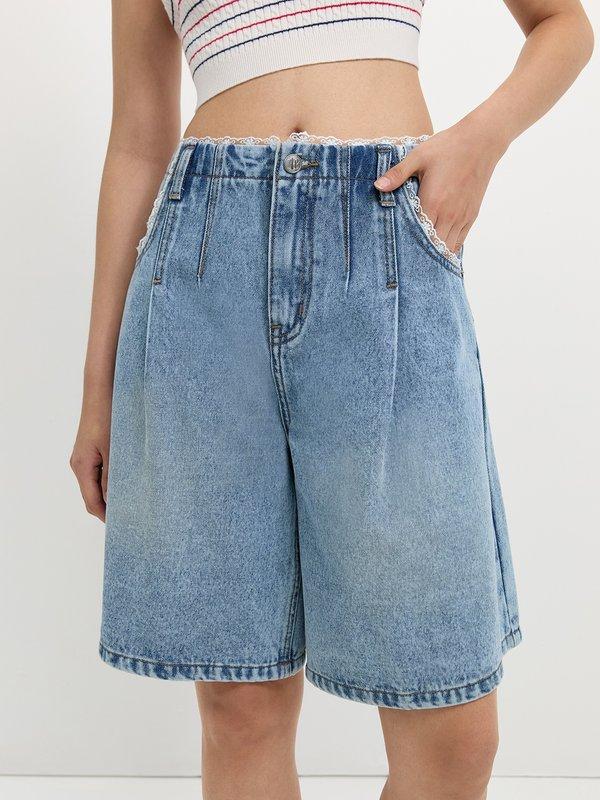 Pomelo Pomelo Lace Trim Bermuda Shorts - Blue