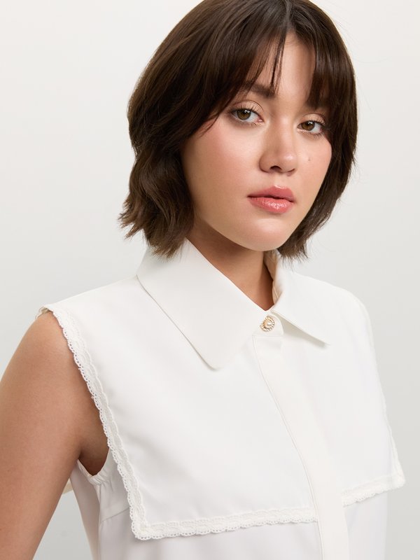 Pomelo Pomelo Lace Trim Blouse - White