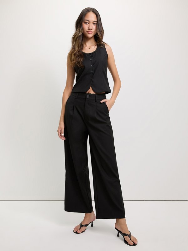 Pomelo Pomelo Lace Trim Buttoned Vest - Black