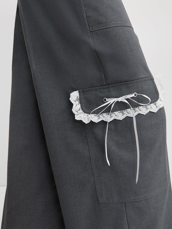 Pomelo Pomelo Lace-Trim Cargo Pants - Mid Grey