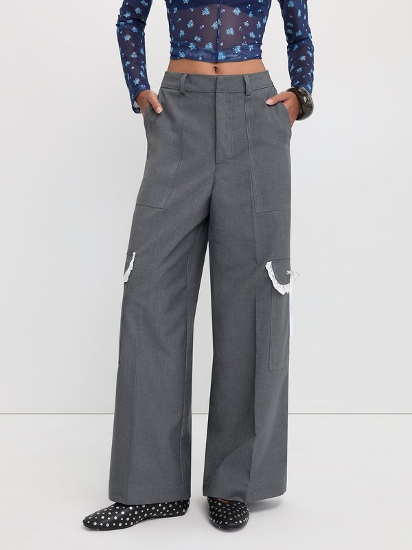 Pomelo Pomelo Lace-Trim Cargo Pants - Mid Grey
