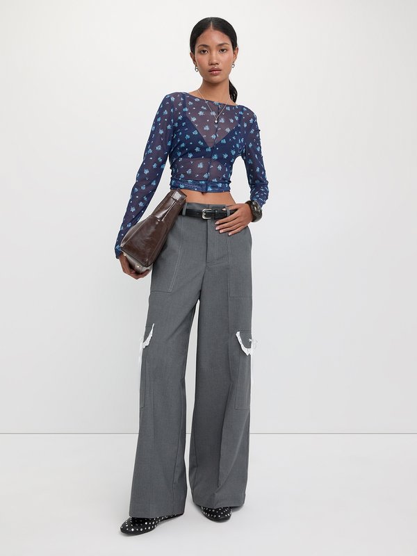 pomelo Pomelo Lace-Trim Cargo Pants - Mid Grey