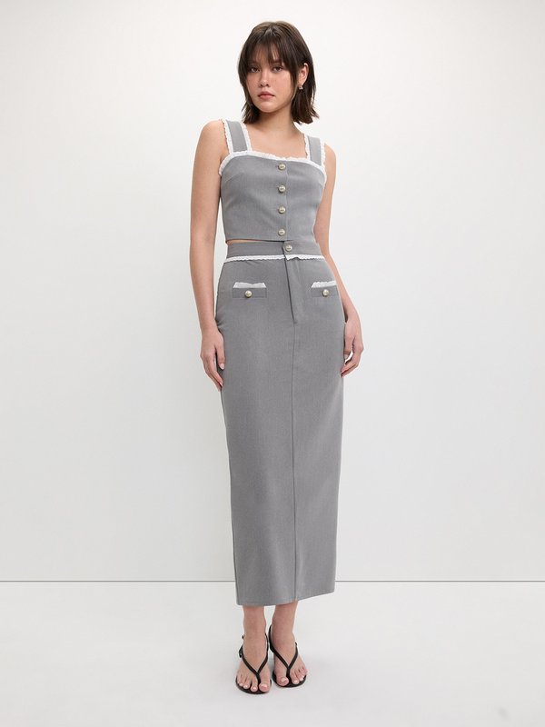 Pomelo Pomelo Lace Trim Crop Top - Light Grey