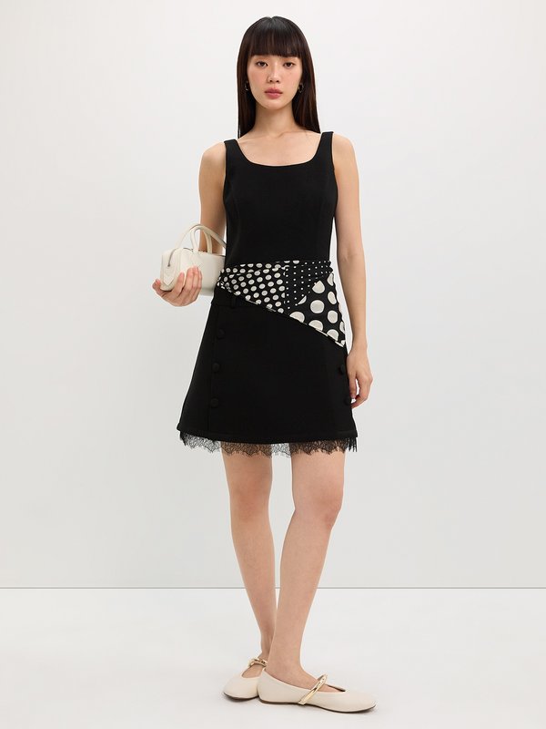 Pomelo Pomelo Lace Trim Dress - Black