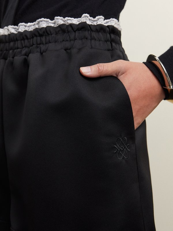 Pomelo Pomelo Lace Trim Elastic Waist Shorts - Black