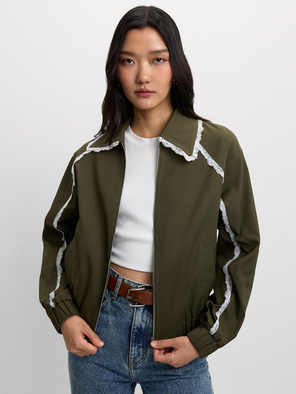 Pomelo Pomelo Lace Trim Jacket - Olive
