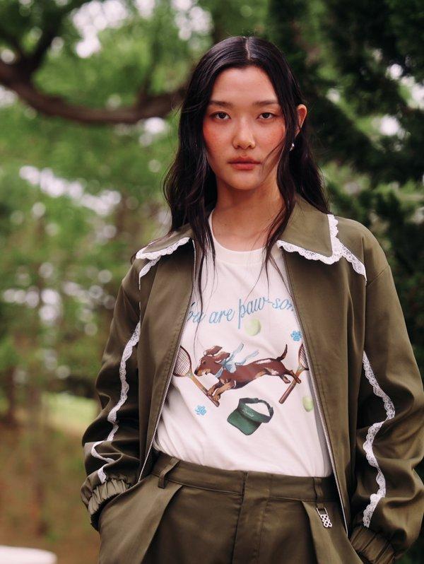 pomelo Pomelo Lace Trim Jacket - Olive