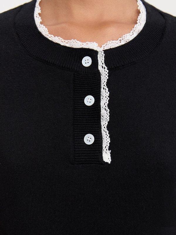 Pomelo Pomelo Lace-Trim Knit Top - Black/White