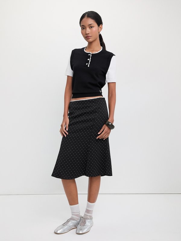 Pomelo Pomelo Lace-Trim Knit Top - Black/White