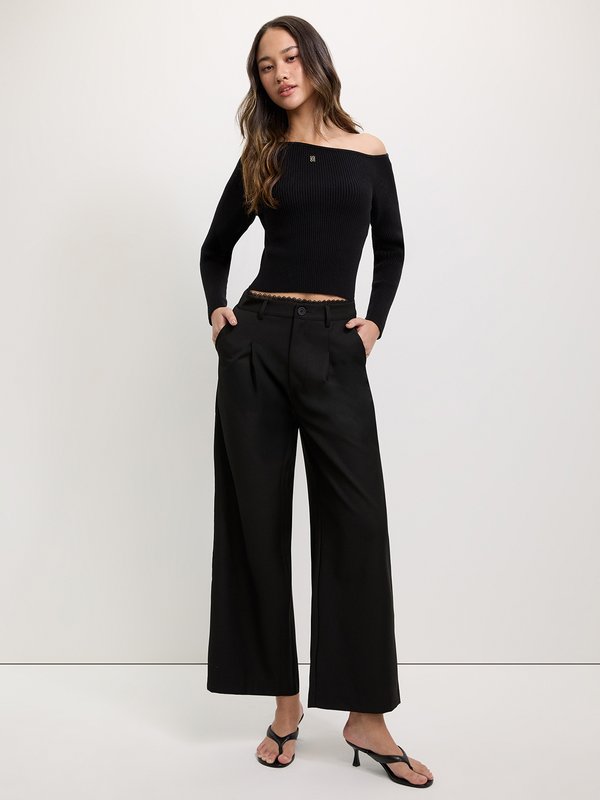 Pomelo Pomelo Lace Trim Pants - Black