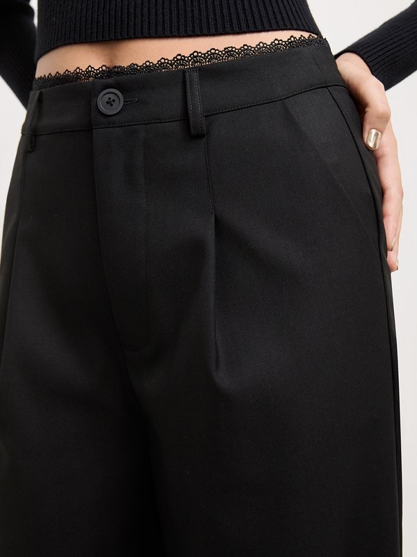 Pomelo Pomelo Lace Trim Pants - Black