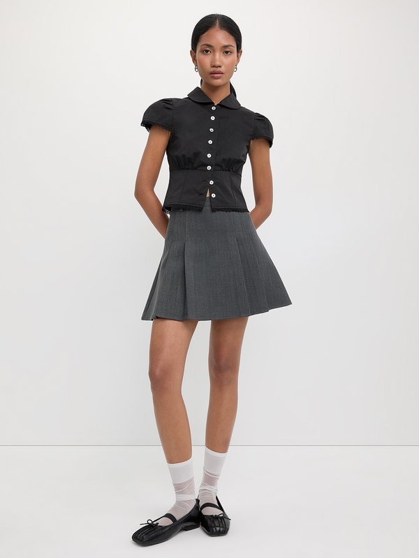 Pomelo Pomelo Lace Trim Puffed Sleeve Blouse - Black