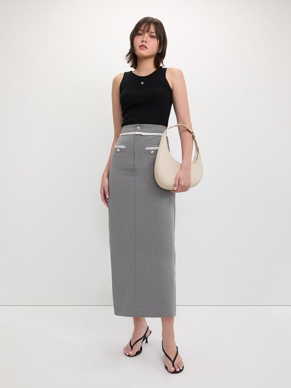 Pomelo Pomelo Lace Trim Skirt - Light Grey