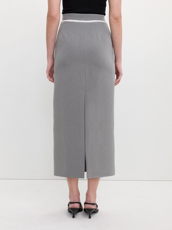 Pomelo Pomelo Lace Trim Skirt - Light Grey
