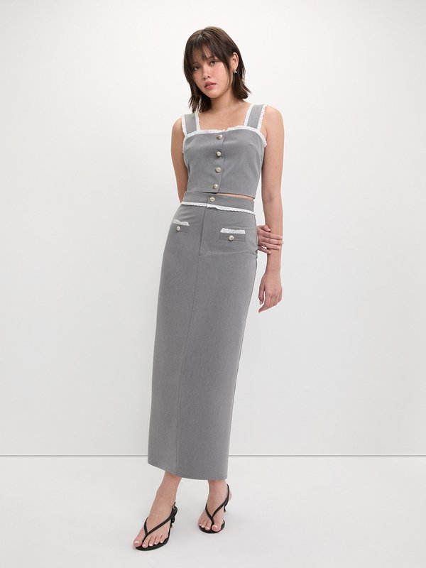Pomelo Pomelo Lace Trim Skirt - Light Grey