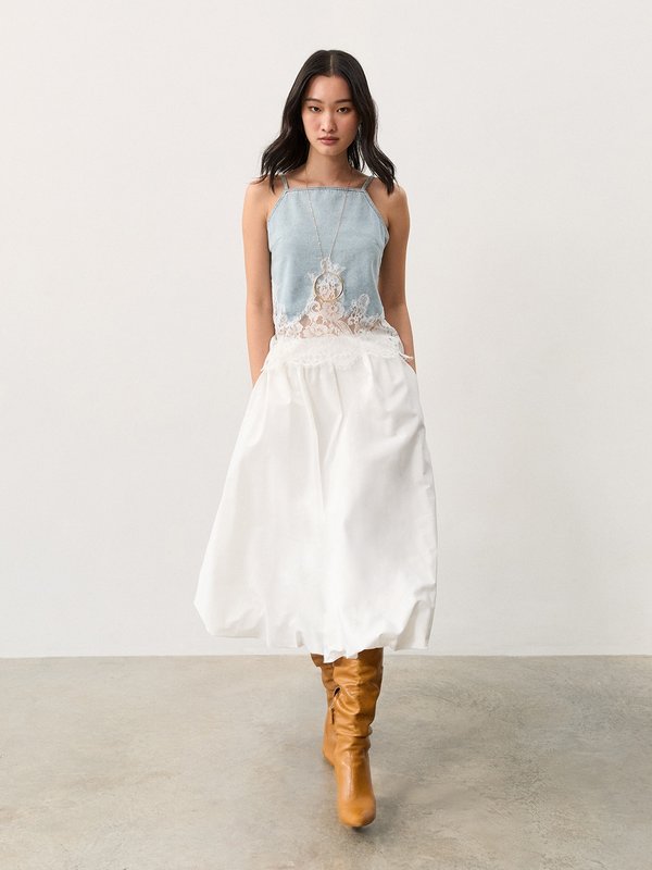 Pomelo Pomelo Lace Trim Top - Light Blue