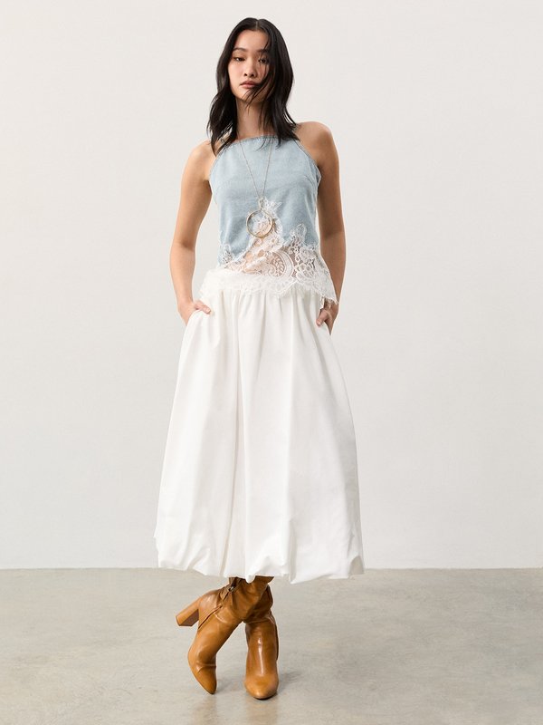 Pomelo Pomelo Lace Trim Top - Light Blue