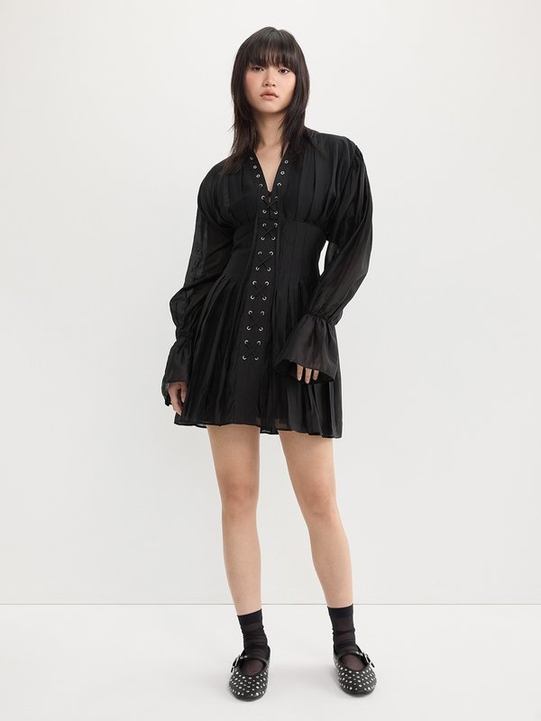 Pomelo Pomelo Lace Up Eyelet Dress - Black