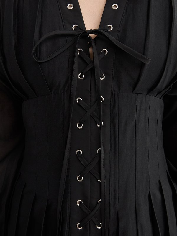 Pomelo Pomelo Lace Up Eyelet Dress - Black