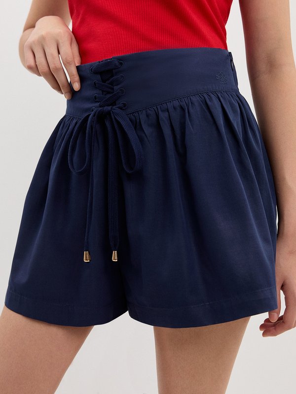 pomelo Pomelo Lace-Up Shorts - Navy