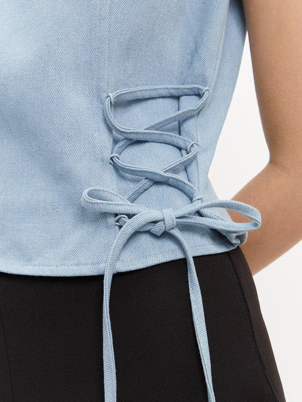 Pomelo Pomelo Lace-Up Top - Light Blue
