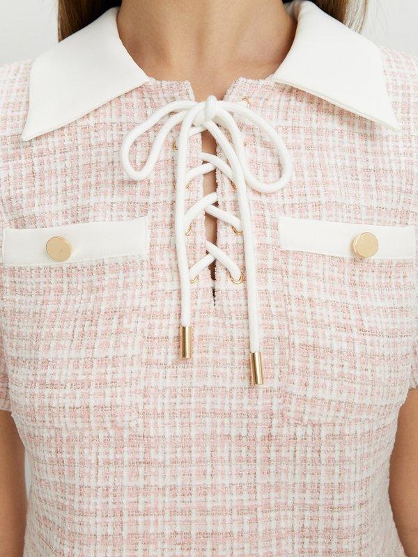 Pomelo Pomelo Lace-Up Tweed Top - Light Pink