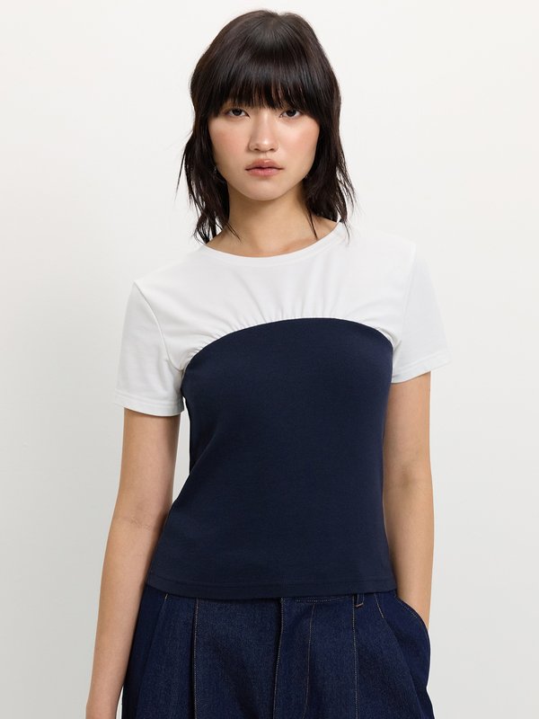 Pomelo Pomelo Layered Bodice Top - Navy/White