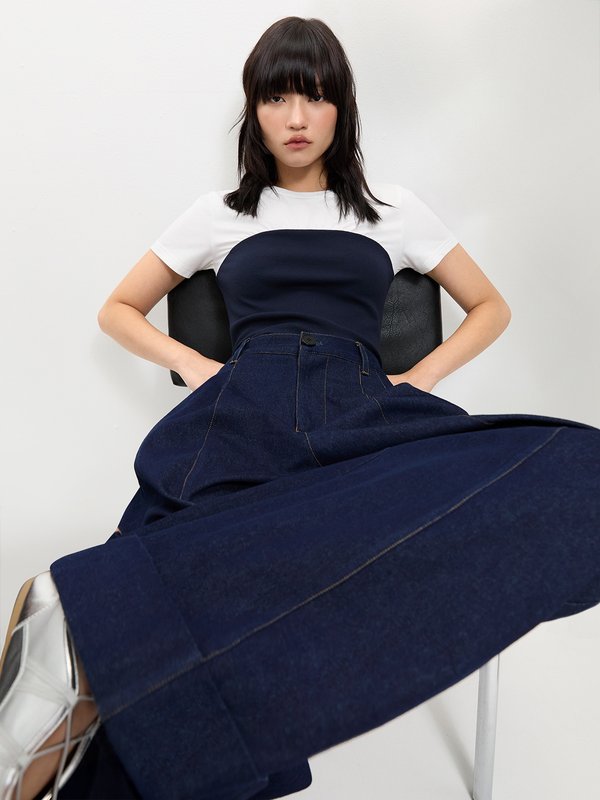 Pomelo Pomelo Layered Bodice Top - Navy/White