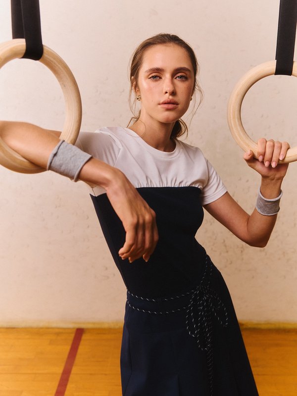 pomelo Pomelo Layered Bodice Top - Navy/White