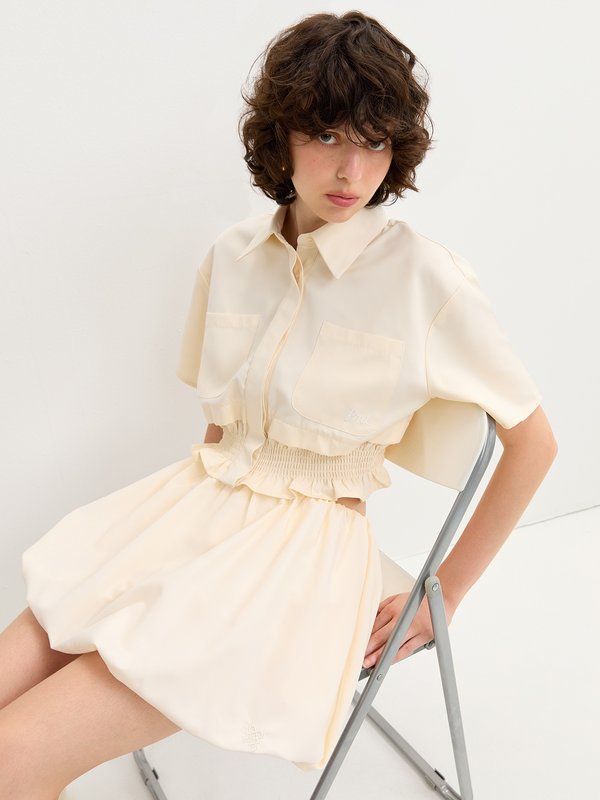 pomelo Pomelo Layered Button-Up Blouse - Cream