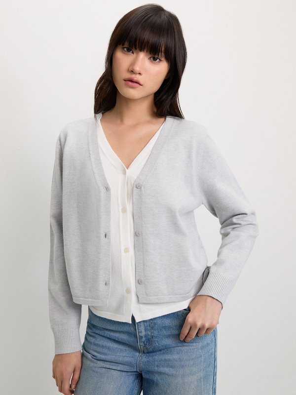 Pomelo Pomelo Layered Cardigan - Light Grey