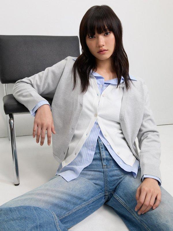 pomelo Pomelo Layered Cardigan - Light Grey