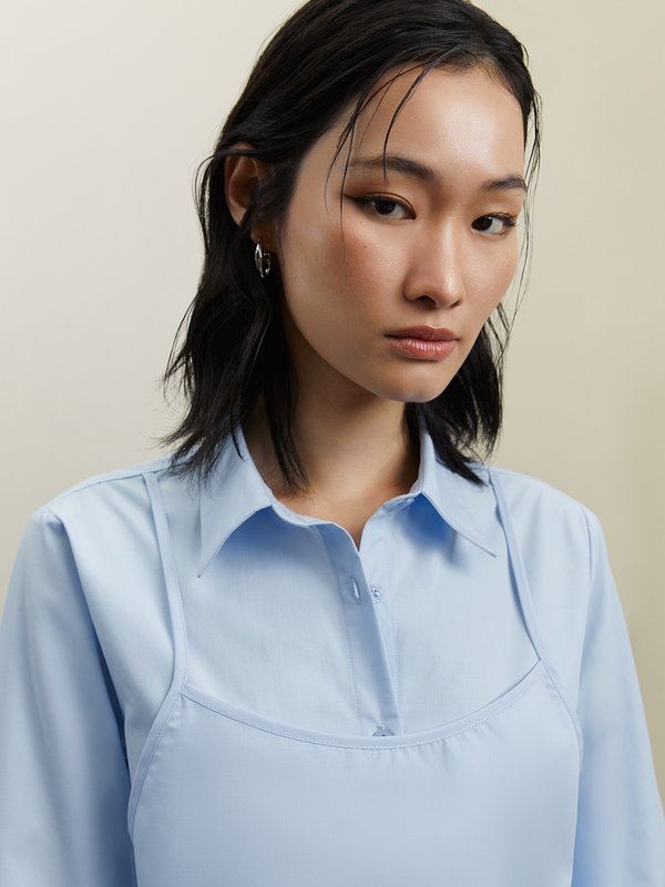 Pomelo Pomelo Layered Crop Shirt - Light Blue