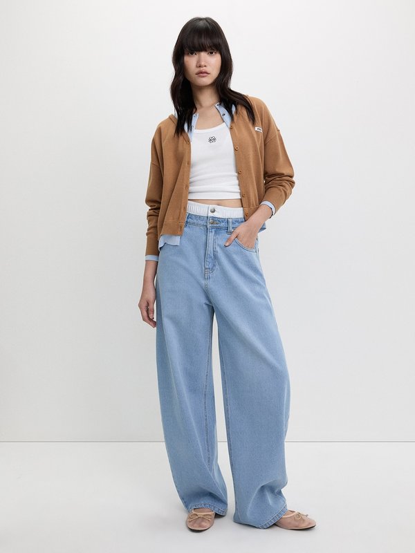 Pomelo Pomelo Layered Denim Pants - Baby Blue
