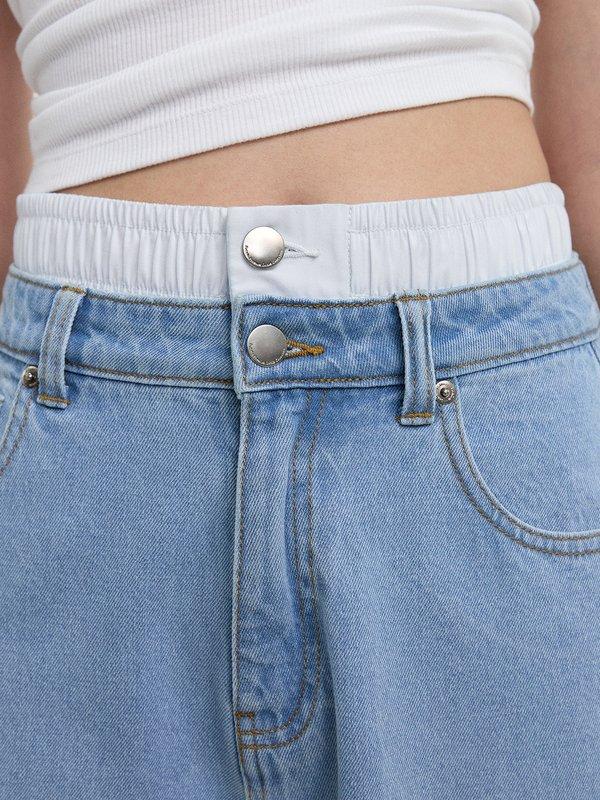 Pomelo Pomelo Layered Denim Pants - Baby Blue