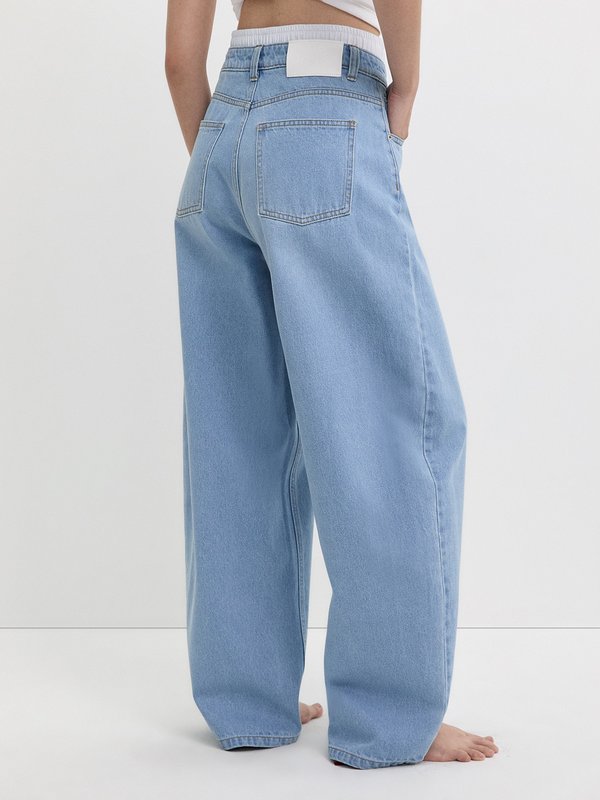 Pomelo Pomelo Layered Denim Pants - Baby Blue