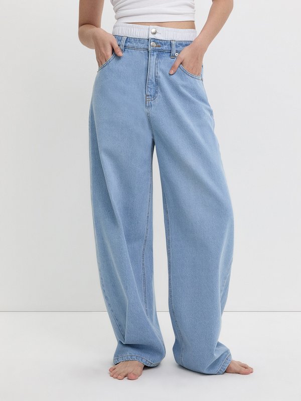 pomelo Pomelo Layered Denim Pants - Baby Blue