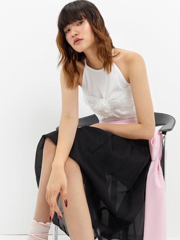 Pomelo Pomelo Layered Halter Rose Top - White