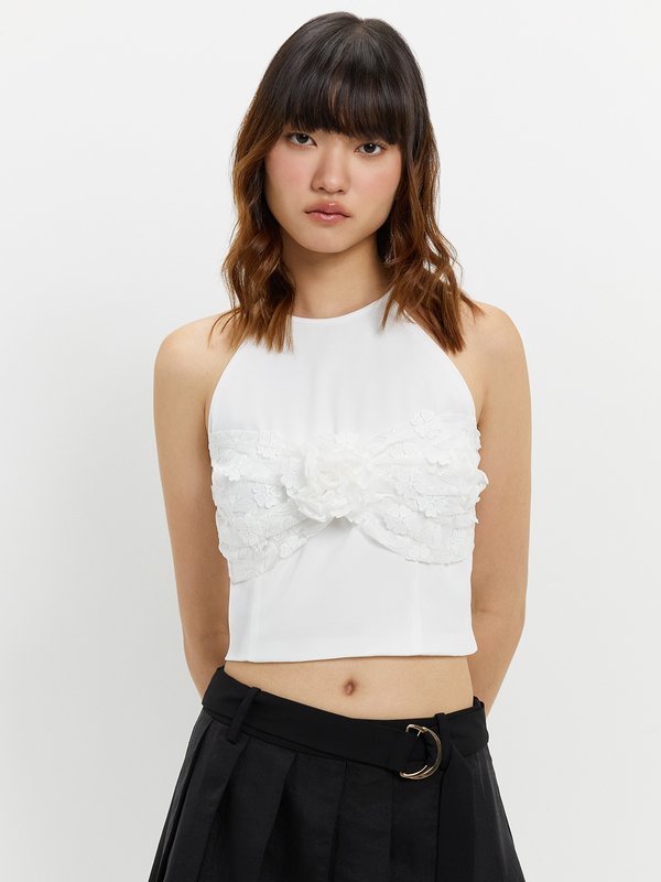 pomelo Pomelo Layered Halter Rose Top - White