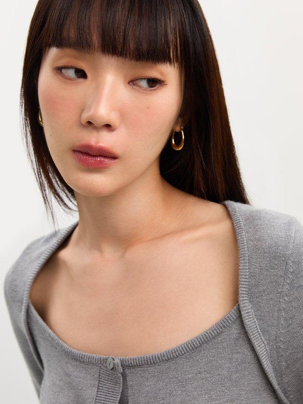 Pomelo Pomelo Layered Knit Cardigan - Mid Grey