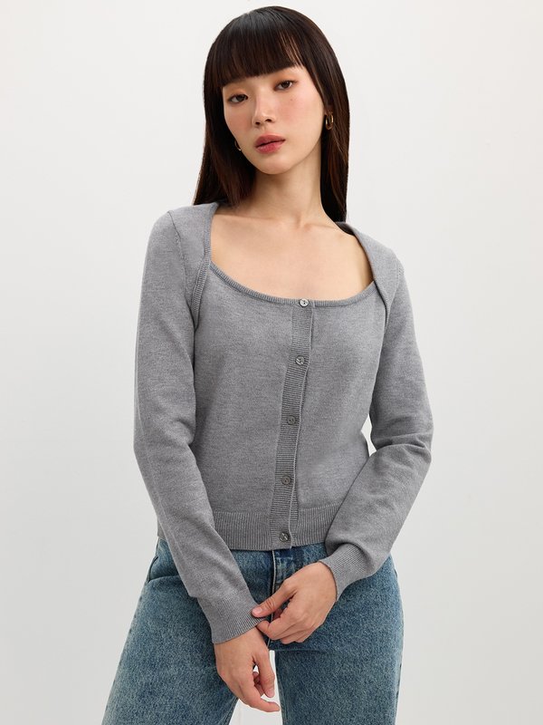 pomelo Pomelo Layered Knit Cardigan - Mid Grey