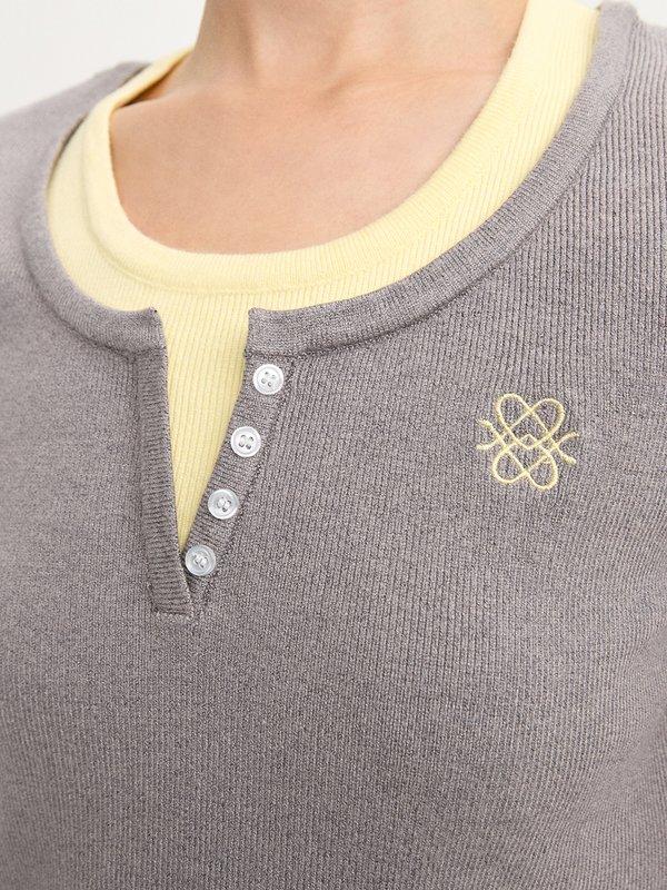 Pomelo Pomelo Layered Knit Top - Light Grey