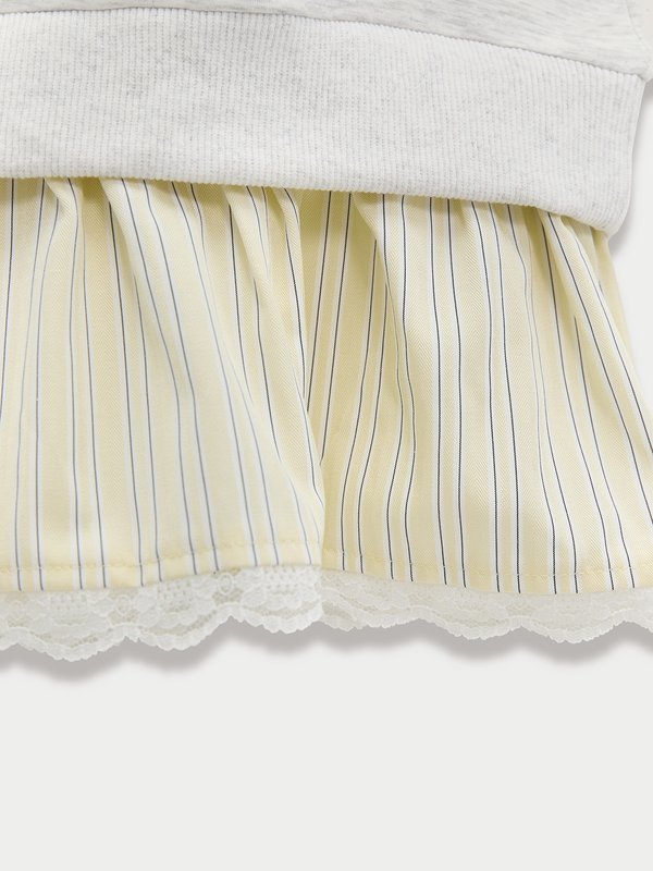 Pomelo Pomelo Layered Lace Trim Dress - Light Grey