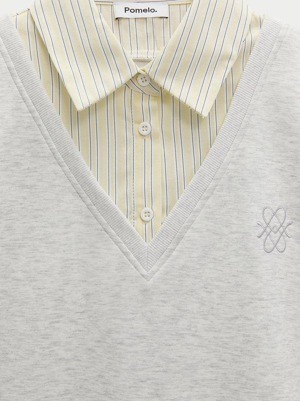 Pomelo Pomelo Layered Lace Trim Dress - Light Grey