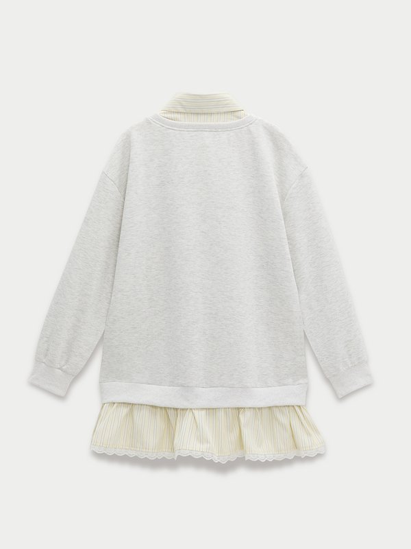 Pomelo Pomelo Layered Lace Trim Dress - Light Grey