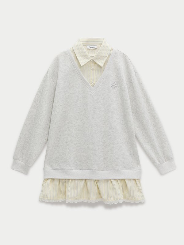 pomelo Pomelo Layered Lace Trim Dress - Light Grey