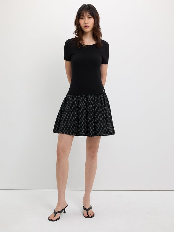 Pomelo Pomelo Layered Polka Dot Skirt Dress - Black