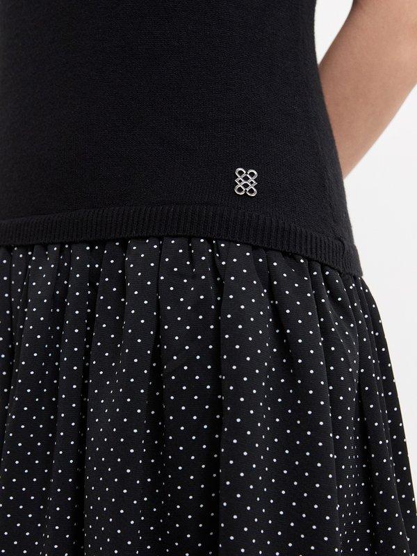 Pomelo Pomelo Layered Polka Dot Skirt Dress - Black